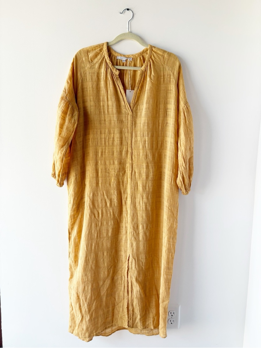 NWT Lindsay Robinson Studio Field Dress Honey Yellow Textured Cotton Midi Kaftan